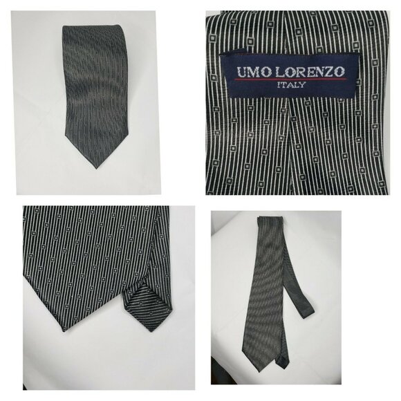 Umo Lorenzo Mens Gray Abstract Necktie Tie New - Picture 3 of 7
